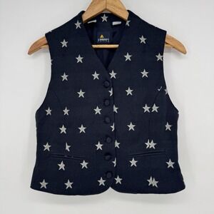 90s Liz‎ Sport Blue Embroidered Vest Women's Petite 2 Preppy Patriotic Button Up